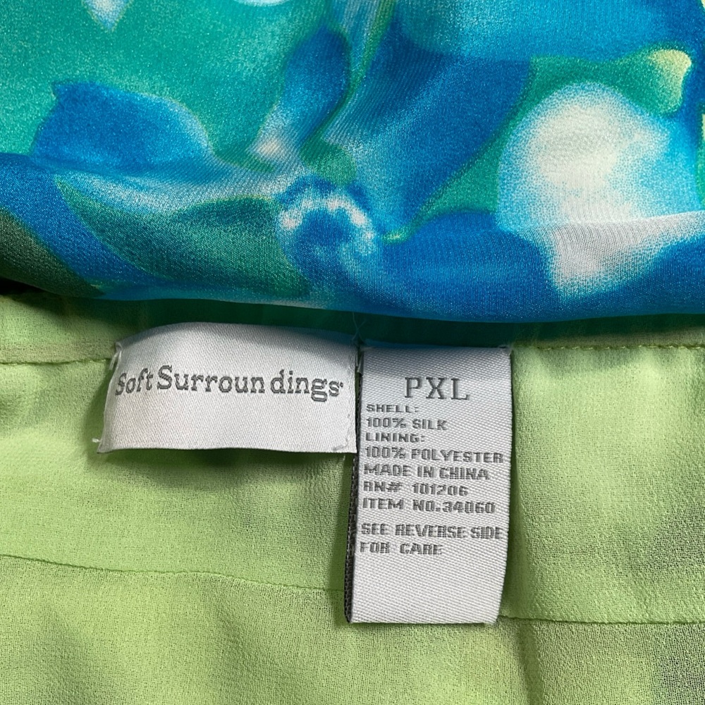 Soft Surroundings 100% silk Green and Blue Floral Maxi Skirt tropical petite XL - Picture 5 of 7